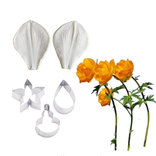 Silikon-Fondant-Formen, Blütenblatt-Blatt-Ader-Ausstecher-Set, Kuchendekoration, Blütenpaste, Blume, Silikonform, Zuckerhandwerk, Blume, Äderungsform-Werkzeug (Set H) von Valink