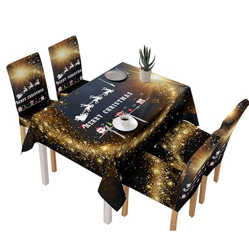 Valink Weihnachten Tisch- und Stuhlhussen Set Küche Esszimmer Tischdecke Dekorationen Blitz-Tischdecke 140x140 von Valink