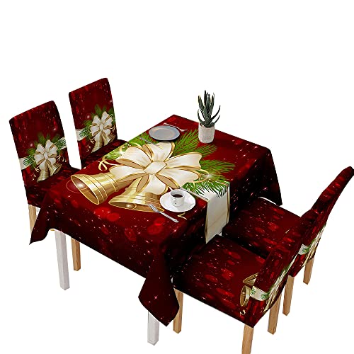 Valink Weihnachten Tisch- und Stuhlhussen Set Küche Esszimmer Tischdecke Dekorationen Glocken Tischdecke 140x180 von Valink