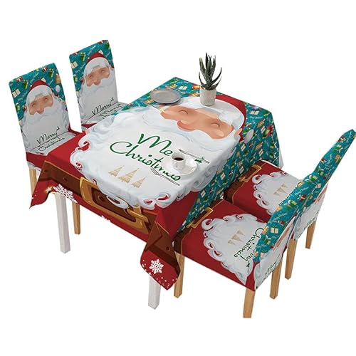 Valink Weihnachten Tisch- und Stuhlhussen Set Küche Esszimmer Tischdecke Dekorationen Weihnachtsmann Tischdecke 140x210 von Valink
