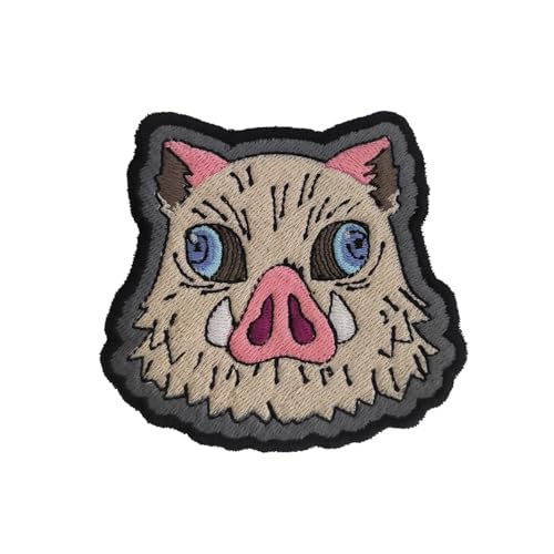 VALKYNEA Aufnäher, 100 % bestickt, inspiriert von Anime Fan Art/Gesicht Inosuke Dämon/Patch Embroidery (Hook & Loop) von Valkynea