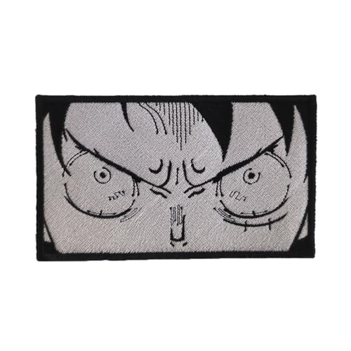 VALKYNEA Aufnäher, 100 % bestickt, inspiriert von Anime-Fan-Kunst, Luffy-Look, Weiß und Schwarz, Flicken zum Aufbügeln, zum Aufbügeln von Valkynea