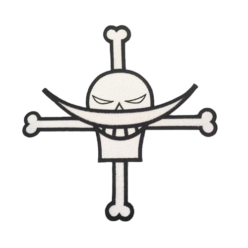 VALKYNEA Aufnäher 100 % bestickt, Anime-Fan, Kunst, weißer Bart Roger, Totenkopf, XL, zum Aufbügeln, bestickt, Weiß und Schwarz, 30 cm VALKYNEA Aufnäher 100 % bestickt, Anime-Fan, Kunst, weißer Bart Roger, Totenkopf, XL, zum Aufbügeln, bestickt, Weiß und Schwarz, 30 cm von Valkynea