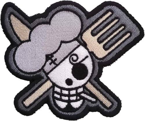VALKYNEA Aufnäher 100 % bestickt, inspiriert von Anime, Fan Art/Sanji Jolly Roger One/Koch OP/Patch Embroidery Applikation (Hook Loop / Velcr0) von Valkynea
