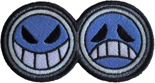 VALKYNEA Aufnäher 100 % bestickt, inspiriert von Anime Fan Art/Ace Gesichtern/Totenkopf/Patch Embroidery Applikation (Hook & Loop) von Valkynea