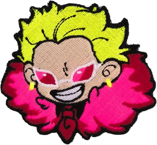 VALKYNEA Aufnäher 100 % bestickt Anime Fan Art/OP Doflamingo Chibby/Donquixote/Patch Embroidery (Hook & Loop / Velcr0) von Valkynea