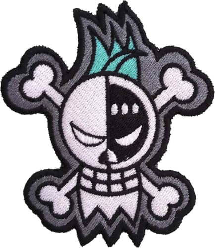 VALKYNEA Aufnäher 100 % bestickt Anime Fan Art/OP Jolly Roger / Franky Iron Man / Patch Embroidery (zum Aufbügeln/Aufbügeln) von Valkynea