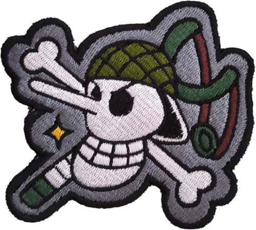 VALKYNEA Aufnäher 100 % bestickt Anime Fan Art/Usopp Jolly Roger Totenkopf/Sniper/Patch Embroidery (Hook & Loop / Velcr0) von Valkynea