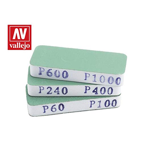 Acrylicos Vallejo T04004 3 Schleifpads, 80 x 30 x 12 mm, Mehrfarbig von Vallejo