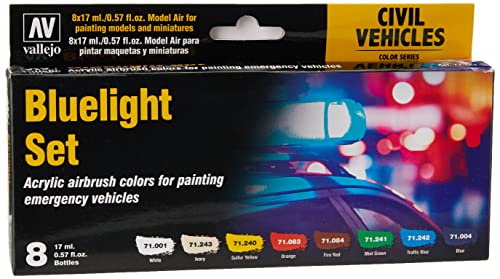 Vallejo 71154 Farbset, Blaulicht, 8x17 ml, Blue Light EMS Fahrzeug-Set, 17 ml, 17ML von Vallejo