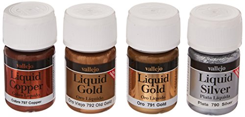 Vallejo Farbset, Flüssiges Gold auf Alkohol-Basis, 4x17 ml, 35 ml (4er Pack), 140 von Vallejo