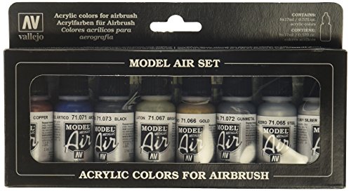 Vallejo Modell Air Set von Metallic-Acrylfarben für Air-Brush (8 Stück), 17 ml (8er Pack) von Vallejo