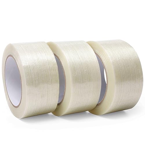 Valley'sYuMiao 3 Stück Monofilament-Umreifungsbänder, 5,1 x 35 m, insgesamt 105 Yards, glasfaserverstärkte Verpackung, verschleißfestes Klebeband, extra Dicke von 5,5 cm von Valley'sYuMiao