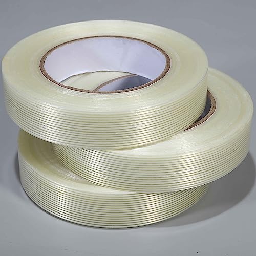Valley'sYuMiao 3er-Pack, 2,5 cm x 60 m, Monofilament-Umreifungsband, insgesamt 180 m, faserverstärkte Verpackung, verschleißfestes Klebeband, 5,5 mm von Valley'sYuMiao