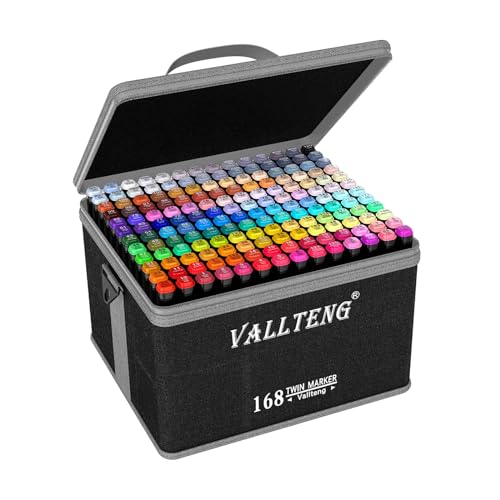 Doppelseitige Permanentmarker, 168 Farben, mit breiter und feiner Spitze, für Animation/Design/Zeichnen/Ausmalen, mit schwarzer Tasche von Vallteng