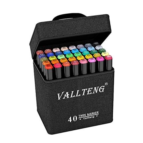 40 Farben Graphic Marker Pen Dual Tip Sketch Pen Twin Marker Double Ended Finecolor Sketch Marker breite und feine Spitze mit schwarzer Tasche von Vallteng