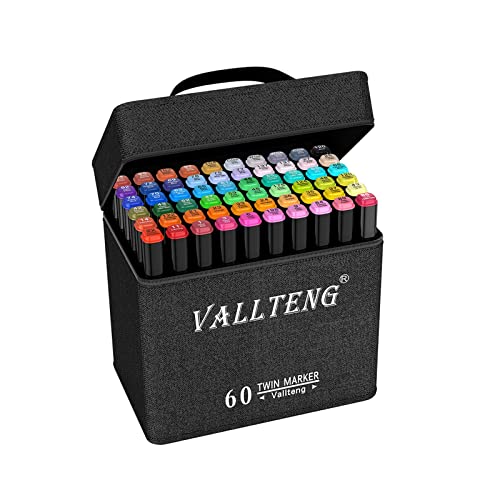 60 Farben Permanent Marker Filzstifte Graffiti Stift Permanent Marker,Twin Tip Textmarker mit Tragetasche für Malerei Coloring Hervorhebungen und Unterstreichungen von Vallteng