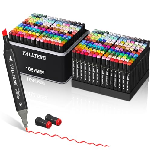 Vallteng Marker Stifte Set,2 Sekunden zum Trocknen,168 Farben Meißel & Feine Alkohol Stifte Set,Filzstifte Permanenter Marker für Anfänger Vallteng Marker Stifte Set,2 Sekunden zum Trocknen,168 Farben Meißel & Feine Alkohol Stifte Set,Filzstifte Permanenter Marker für Anfänger von Vallteng