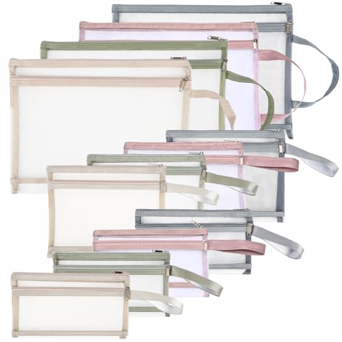 Valtiner 12 x Netztaschen mit Reißverschluss, Nylon-Dokumententasche, doppellagig, durchsichtig, Dokumententasche für Büro, Schulbedarf (A4, A5, A6) von Valtiner