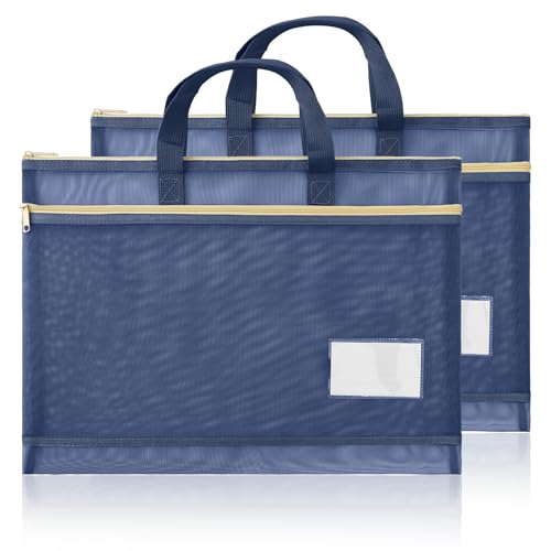 Valtiner 2 x Netzbeutel mit Reißverschluss, A3, transparent, Dokumentenaufbewahrung, Organizer, 40,6 x 32 cm, groß, doppellagig, Nylon, für Schule, Bürobedarf (blau) von Valtiner