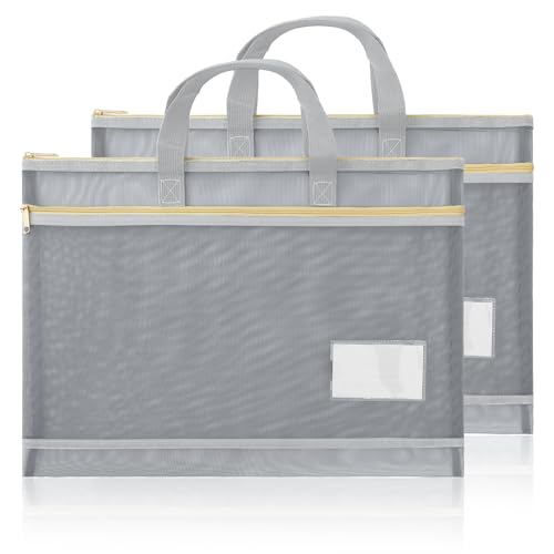 Valtiner 2 x Netzbeutel mit Reißverschluss, A3, transparent, Dokumentenaufbewahrung, Organizer, 40,6 x 32 cm, groß, doppellagig, Nylon, für Schule, Bürobedarf (grau) von Valtiner