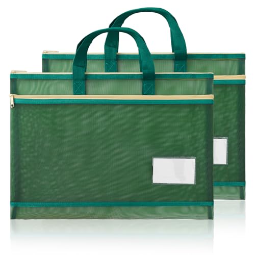 Valtiner 2 x Netzbeutel mit Reißverschluss, A3, transparent, Dokumentenaufbewahrung, Organizer, 40,6 x 32 cm, groß, doppellagig, Nylon, für Schule, Bürobedarf (grün) von Valtiner