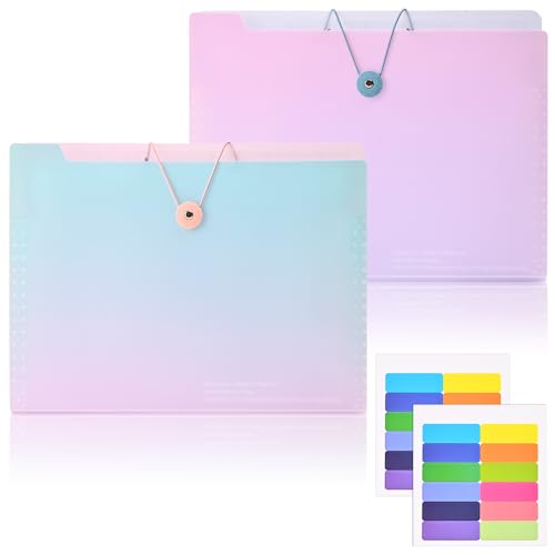 Valtiner Fächermappe mit 8 Fächern, A4-Größe, Akkordeon-Aktenordner mit Etiketten, ästhetischer Kunststoff-Dokumenten-Organizer für Schule und Bürobedarf (Blau und Rosa), 2 Stück von Valtiner