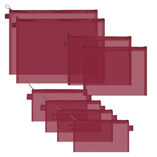 Valtiner Netztaschen mit Reißverschluss, große Nylon-Netztaschen für Organisation, 3 Größen, transparente Reisedokumente, Aufbewahrungstasche für Schule, Büro, Heimbedarf (Rot, A4 & A5 & A6) von Valtiner