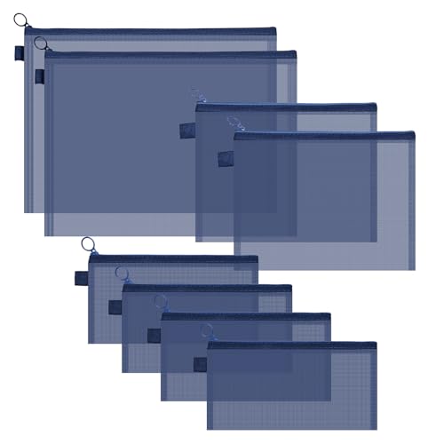Valtiner Netztaschen mit Reißverschluss, große Nylon-Netztaschen für Organisation, 3 Größen, transparente Reisedokumenten-Aufbewahrungstasche für Schule, Büro, Heimbedarf (Blau, A4 & A5 & A6) von Valtiner