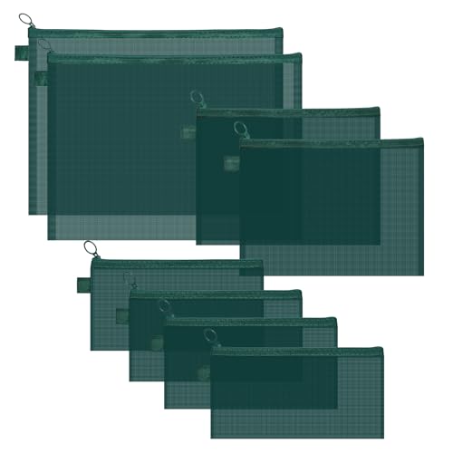 Valtiner Netztaschen mit Reißverschluss, große Nylon-Netztaschen für Organisation, 3 Größen, transparente Reisedokumenten-Aufbewahrungstasche für Schule, Büro, Heimbedarf (grün, A4 & A5 & A6) von Valtiner