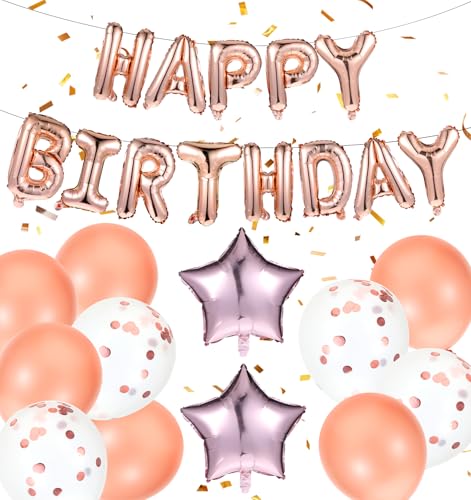 Happy Birthday Luftballons, Geburtstagsdeko Frauen Rosegold & Herz Folienballons, 25 CM Buchstaben Banner für Kinder & Erwachsene, Lnklusive Schnur & Einfach zu Befüllen von ValueBargain