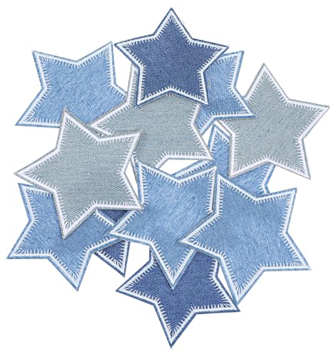 12 Stück Aufbügel Patches, Patch zum Aufbügeln Stern-Design in Denim Blau für Jeans, T-Shirts, Jacken & Accessoires, Wiederverwendbare Verzierungen von ValueBargain