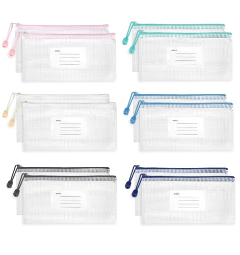 12 Stück Dokumententasche Reißverschluss, Dokumententaschen Wasserdichte für Dokumente Quittungen Prüfungsunterlagen, Mesh Organizer Mit Reißverschluss für Schule Büro Reise (6 Farben) von ValueBargain