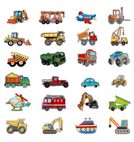 24 Stück Bügelbilder für Kinder, bestickt, zum Aufbügeln für Jungen und Mädchen, Jeans, Jacken, Rucksäcke, Kleidung, Bastelarbeiten, Schulanfang, mit Fahrzeug-Thema (lebendige Farbe) von ValueBargain