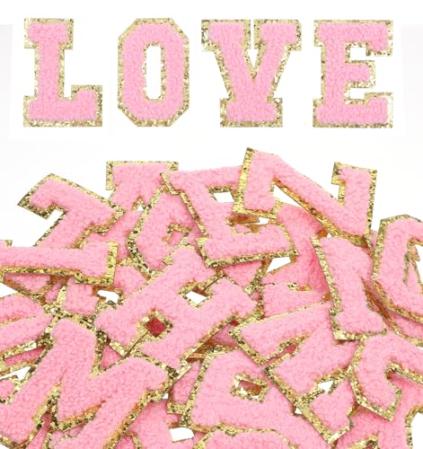 26 Stück Buchstaben zum Aufbügeln auf rosa Buchstaben zum Aufnähen für Kleidung, DIY Hüte, Rucksäcke, Jeans, Weste, Mantel, Stoff (Rosa) von ValueBargain