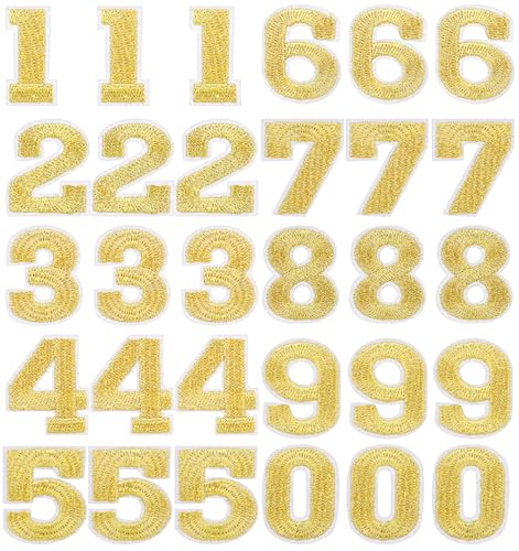 30 Stück 3,1 cm Aufbügler Zahlen Patches 0-9 für DIY Kleidung, Hemden, Hüte, Taschen (Gold) von ValueBargain