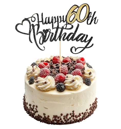 60 Cake Topper Glitter Happy 60th Birthday Cake Topper 60th Cake Topper für Frauen Männer Geburtstag Party Jubiläum Dekoration von ValueBargain