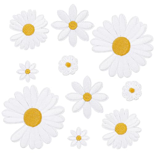 Aufnäher zum Aufbügeln, Gänseblümchen, bestickt, für Taschen, Jacken und Jeans, weiß, Blumenmuster, Kleidung, Reparatur, Dekoration, 10 Stück (niedliches Basteln) von ValueBargain