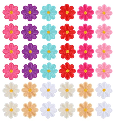 Aufnäher zum Aufbügeln mit Blumenmotiv, 36 Stück, bestickte Gänseblümchen-Applikationen für Kleidung, Mehrzweck-Aufnäher für Jeansjacken, Taschen und mehr (9 Farboptionen, DIY-Blumenreparatur-Dekor von ValueBargain