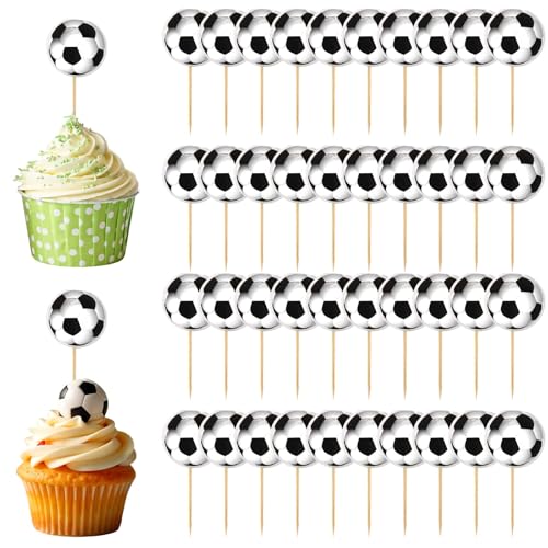 Cupcake-Topper mit Fußballmotiv, einfach anzubringende und wiederverwendbare Fußball-Kuchenaufsätze für Kindergeburtstage, Sportpartys, 40 Stück (2D) von ValueBargain