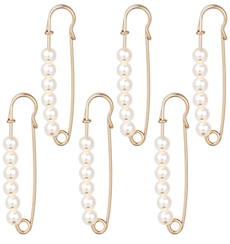 Dekorative Sicherheitsnadeln für Kleidung, 6 Stück Metallperlennadeln für Hemden, Kleidung, für Damen und Mädchen (7,5 cm, Gold) von ValueBargain