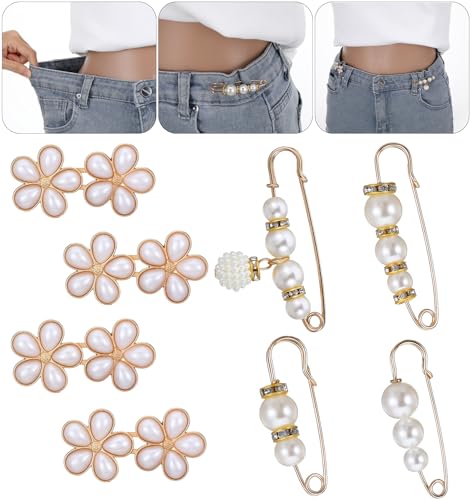 Jeans-Taillenspanner mit Metallperlen, wiederverwendbare Cincher-Clips für lose Hosen, Kleider, Röcke, kein Nähen, 8 Stück von ValueBargain