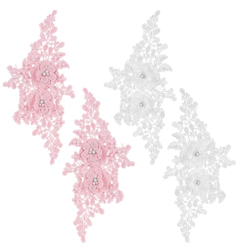 Spitzenapplikation, 4 Stück, rosa-weiße Spitzenapplikation, handgefertigte 3D-Blumen-Stickerei-Aufnäher für Hochzeitskleider, Kleider, Bastelarbeiten, Verzierungen (verziert mit Strasssteinen und Spitzenapplikation, 4 Stück, rosa-weiße Spitzenapplikation, handgefertigte 3D-Blumen-Stickerei-Aufnäher für Hochzeitskleider, Kleider, Bastelarbeiten, Verzierungen (verziert mit Strasssteinen und von ValueBargain