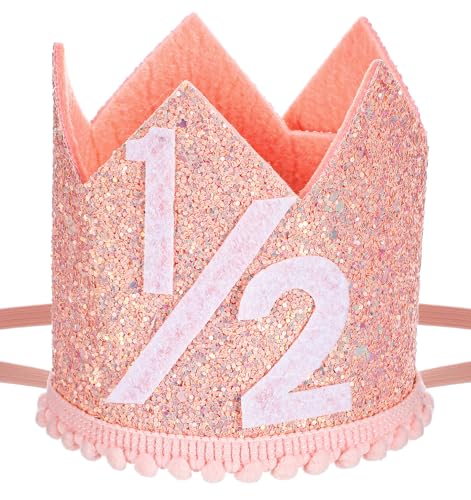 ValueBargain Geburtstagskrone Mädchen 1/2, Geburtstagskrone Kinder Hellrosa kleine Prinzessinnenkrone, Süßer Hut für halben Geburtstag, Foto-Requisiten Dekoration von ValueBargain
