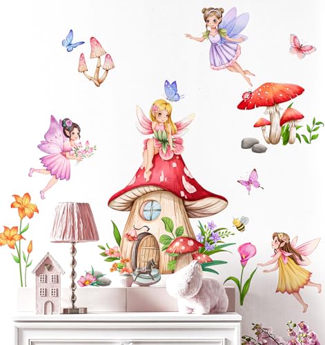 Mädchen Wandtattoo, Wandtattoo Mädchenzimmer, Schmetterling Fee Blume Pilzhaus Abziehbar Wanddeko für Babyzimmer und Schlafzimmer Mädchen Wandtattoo, Wandtattoo Mädchenzimmer, Schmetterling Fee Blume Pilzhaus Abziehbar Wanddeko für Babyzimmer und Schlafzimmer von ValueBargain
