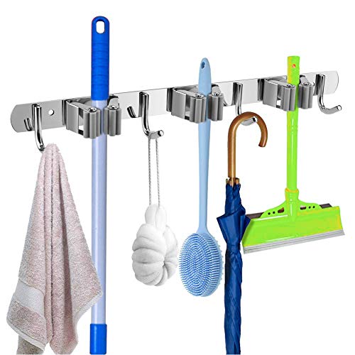 ValueHall Besenhalter Edelstahl Besenhalterung Ordnungsleiste Selbstklebend Gerätehalter Wandhalterung Mop Halter mit 3 Halter und 4 Haken für Zuhause, Küche, Badezimmer, Garage, Garten V8163 ValueHall Besenhalter Edelstahl Besenhalterung Ordnungsleiste Selbstklebend Gerätehalter Wandhalterung Mop Halter mit 3 Halter und 4 Haken für Zuhause, Küche, Badezimmer, Garage, Garten V8163 von ValueHall