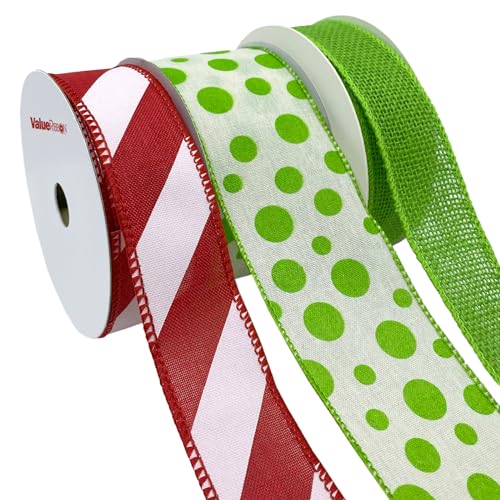 ValueRibbon 3 Stück Drahtband aus Polyester und Jute, 3,8 cm und 6,3 cm x 27,7 m, sortiert zum Basteln, Geburtstagsgeschenke für Frauen und Männer, Kunstbedarf für Party-Dekorationen ValueRibbon 3 Stück Drahtband aus Polyester und Jute, 3,8 cm und 6,3 cm x 27,7 m, sortiert zum Basteln, Geburtstagsgeschenke für Frauen und Männer, Kunstbedarf für Party-Dekorationen von ValueRibbon