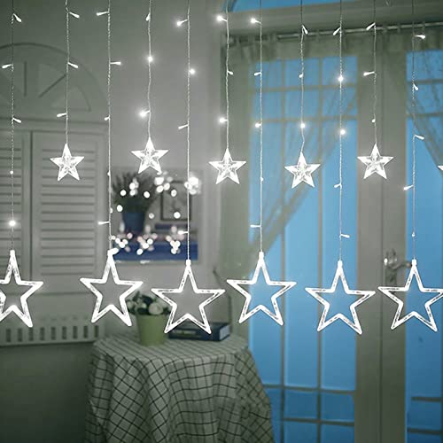 Valuetom Weihnachts Stern Vorhang LED lichter, 2M Lichterketten mit 12 Sterne 12 Modi Fenster Vorhang Lichterkette, Innen Dekorationen für Schlafzimmer, Weihnachten Hochzeit Party von Valuetom