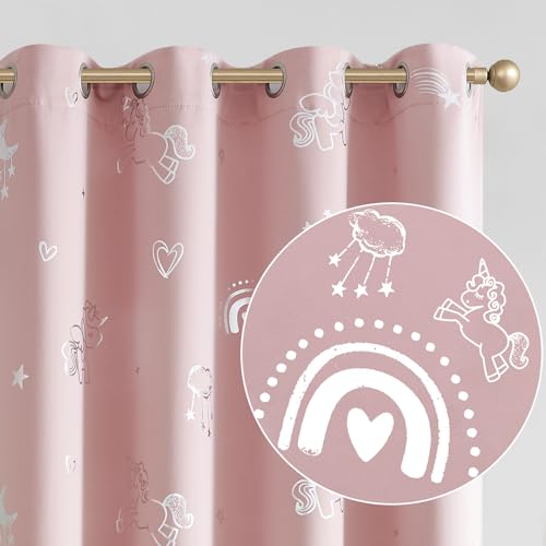 Vangao Regenbogen-Verdunkelungsvorhänge für Mädchenzimmer, rosa Einhorn für Kinderzimmer, Silberfolien-Druck, wärmeisolierte Vorhänge mit Ösen, Fenstervorhänge, 213 cm Länge, 2 Paneele Vangao Regenbogen-Verdunkelungsvorhänge für Mädchenzimmer, rosa Einhorn für Kinderzimmer, Silberfolien-Druck, wärmeisolierte Vorhänge mit Ösen, Fenstervorhänge, 213 cm Länge, 2 Paneele von Vangao