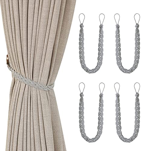 Vankra Vorhang-Raffhalter, handgestrickte Vorhänge, gebundenes Seil für Fenstervorhang-Zubehör (4 Stück, grau, Polyester, Schwarz) von Vankra